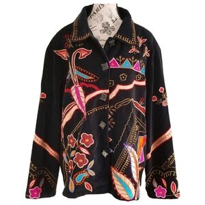 Chicos Black Velvet Embroidery Embellished Jacket Size XXL